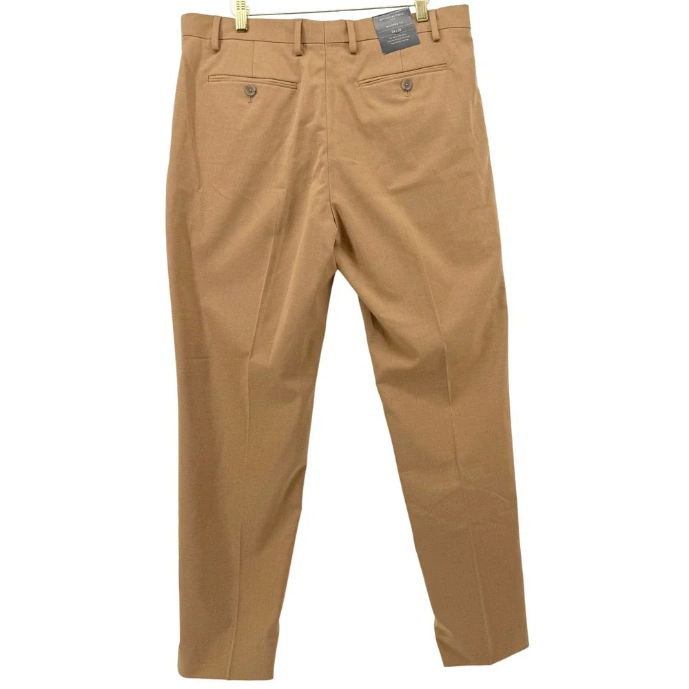 Banana Republic Tailored Fit Pants Men 34x32 Camel Brn Herringbone Dress Trouser